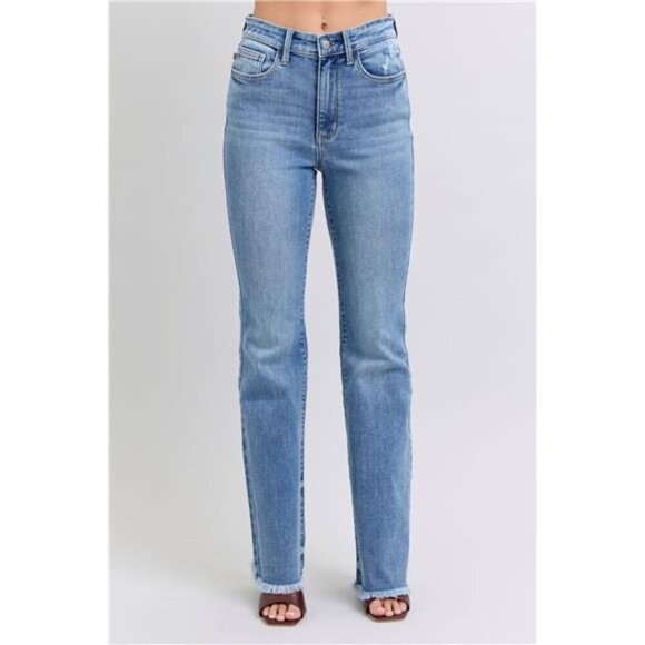 Judy Blue Full Size Raw Hem High Rise Bootcut Jeans‎ - Picture 1 of 9
